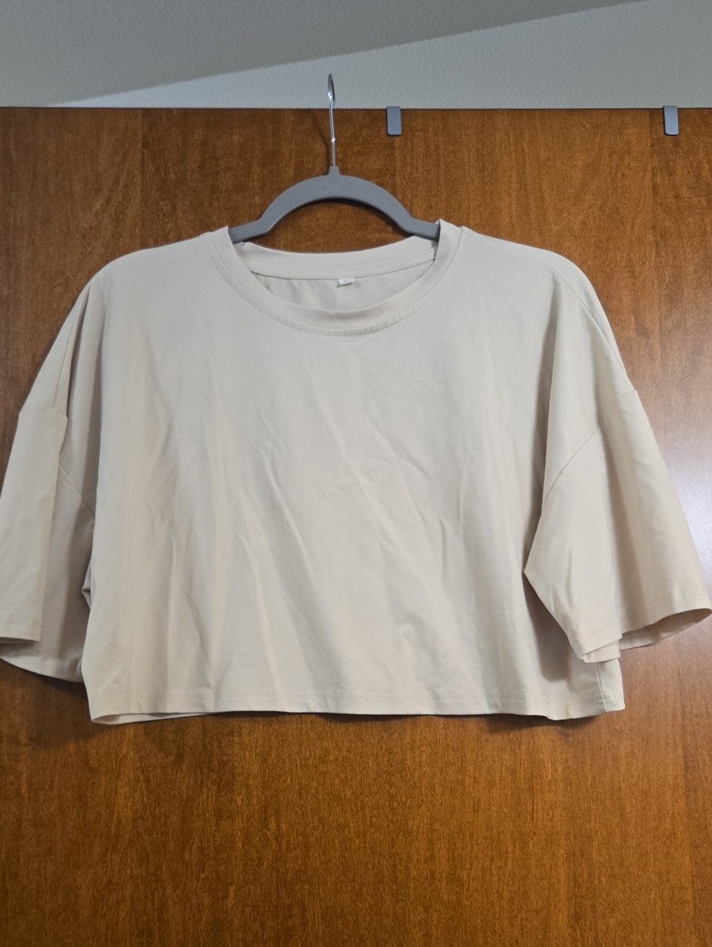 Women's Cropped Beige Boxy Tee - Size Large